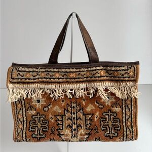 Vintage Carpet Bag Tote Lee Sterner Handbag 1960 1970 Upholstery Brown Tan Boho